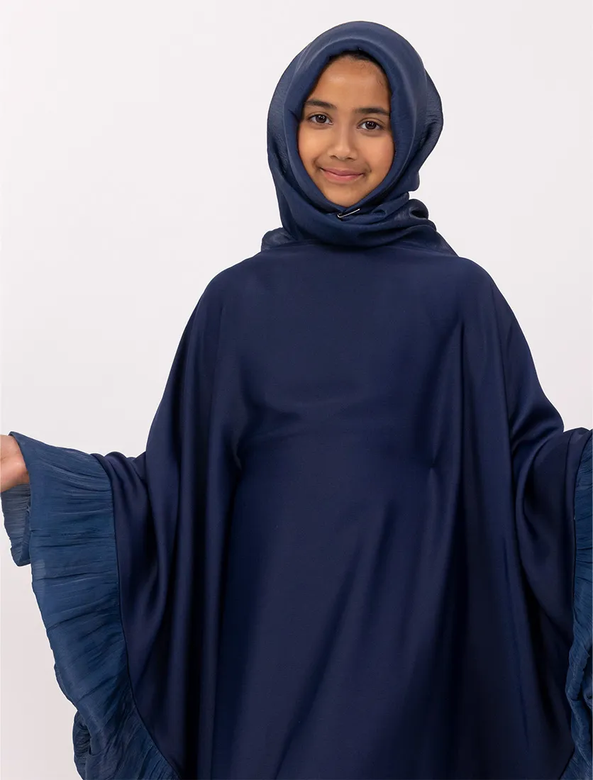 Navy Girls Organza Trim Kaftan